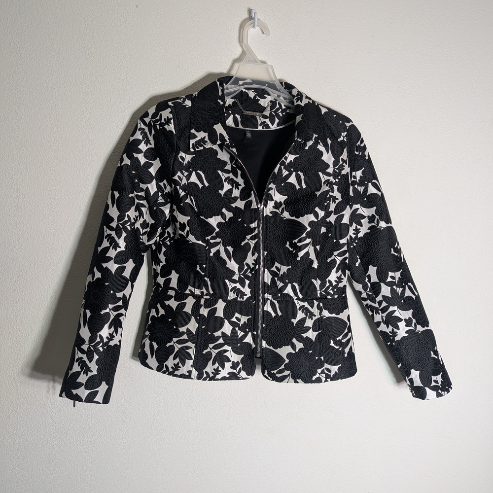 White House Black Market Womens Jacket Floral Brocade Zip Classic Quiet Luxury 6 - Picture 2 of 16